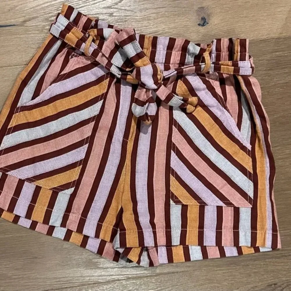 Anthropologie Paper Bag High Waisted Stripe Shorts with Removable Belt